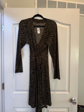 Banana Republic Olive and Black Zebra-Print Long Sleeve Wrap Dress
